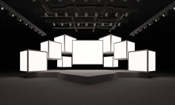 3D sahne olay tv ışık gece iç render illüstrasyon evreleme yol açtı.