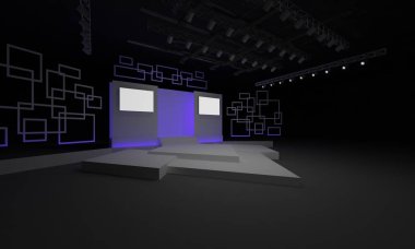 3D sahne olay tv ışık gece iç render illüstrasyon evreleme yol açtı.
