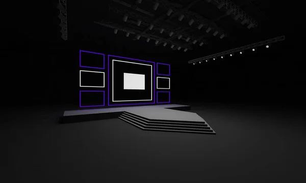 Evento Palco Levou Luz Noite Encenação Interior Renderizar Ilustração — Fotografia de Stock