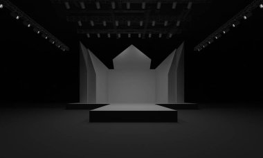 3D sahne olay tv ışık gece iç render illüstrasyon evreleme yol açtı.