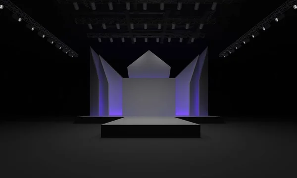 3D stage event led tv light night staging interior render illustration