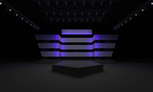 3D stage event led tv light night staging interior render illustration