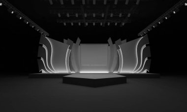 3D sahne olay tv ışık gece iç render illüstrasyon evreleme yol açtı.