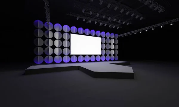 3D stage event led tv light night staging interior render illustration