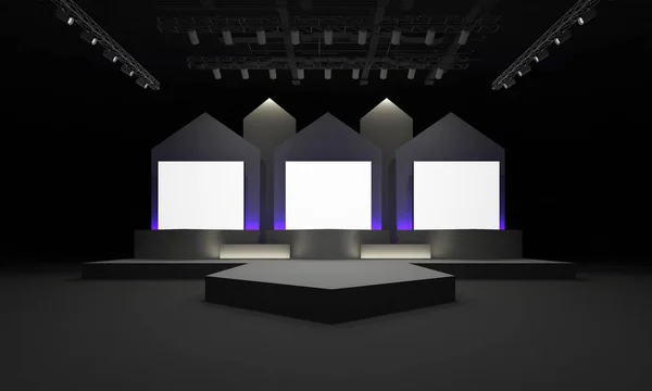 3D stage event led tv light night staging interior render illustration