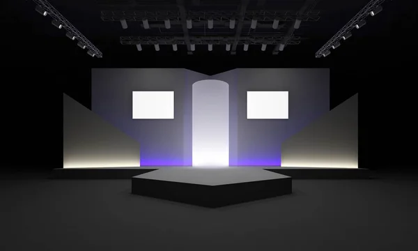 3D stage event led tv light night staging interior render illustration