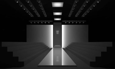 3D render moda Podyum Podyum pist model sahne boş iç tasarlamak
