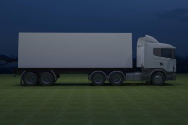 3D dış kamyon Mobil Sahne'nin olay tv ışık gece hazırlama illüstrasyon render yol açtı.