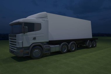 3D dış kamyon Mobil Sahne'nin olay tv ışık gece hazırlama illüstrasyon render yol açtı.