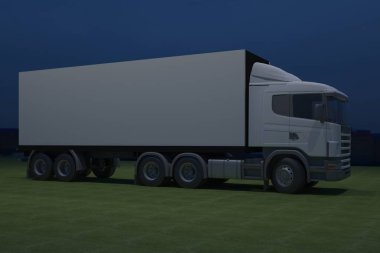 3D dış kamyon Mobil Sahne'nin olay tv ışık gece hazırlama illüstrasyon render yol açtı.