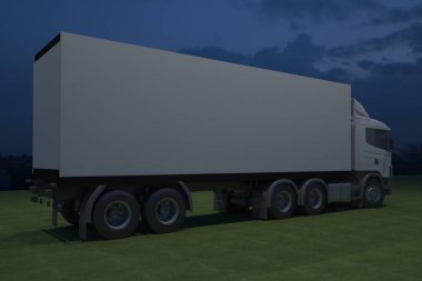 3D dış kamyon Mobil Sahne'nin olay tv ışık gece hazırlama illüstrasyon render yol açtı.