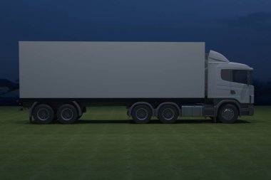 3D dış kamyon Mobil Sahne'nin olay tv ışık gece hazırlama illüstrasyon render yol açtı.