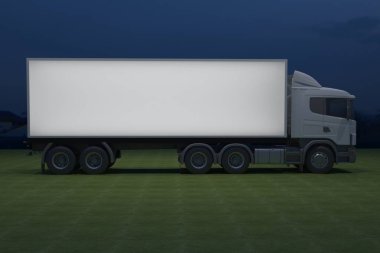 3D dış kamyon Mobil Sahne'nin olay tv ışık gece hazırlama illüstrasyon render yol açtı.