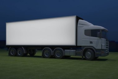 3D dış kamyon Mobil Sahne'nin olay tv ışık gece hazırlama illüstrasyon render yol açtı.