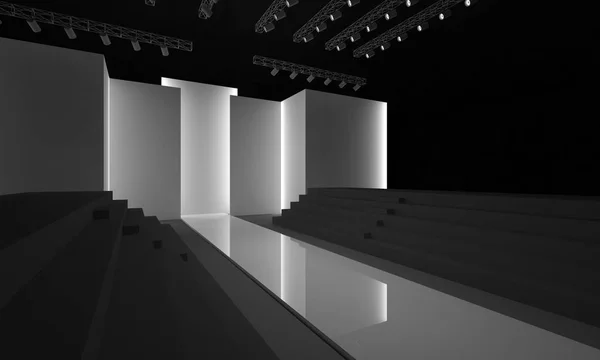 Rendering Fashion Podium Catwalk Runway Model Stage Empty Design Interior — Stock Photo, Image