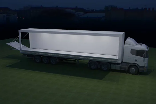 3D Exterior truck mobile stage event led tv light night staging render illustration