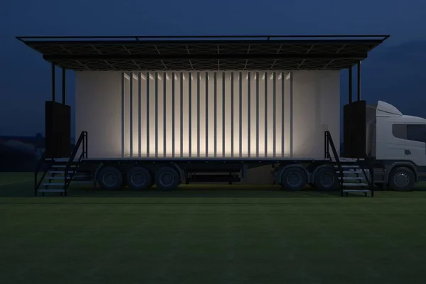 Exterior Camión Móvil Escenario Evento Led Luz Noche Puesta Escena — Foto de Stock