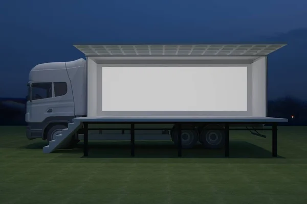 3D Exterior truck mobile stage event led tv light night staging render illustration