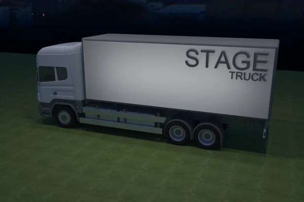 3D Exterior truck mobile stage event led tv light night staging render illustration