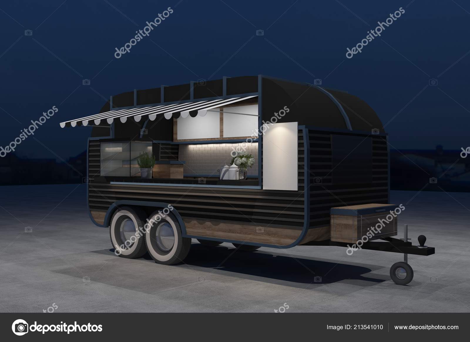 Food Truck Kiosk Cafe Design Rendering Illustration Stock