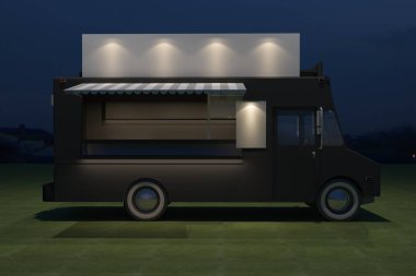 Gıda kamyon Köşk Cafe tasarımı, 3d render illüstrasyon