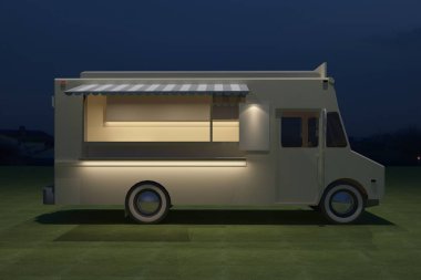 Gıda kamyon Köşk Cafe tasarımı, 3d render illüstrasyon