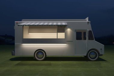 Gıda kamyon Köşk Cafe tasarımı, 3d render illüstrasyon