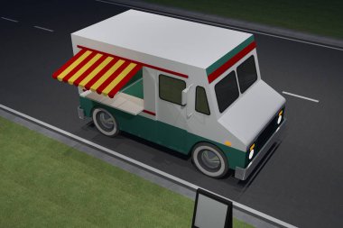 Gıda kamyon Köşk Cafe tasarımı, 3d render illüstrasyon