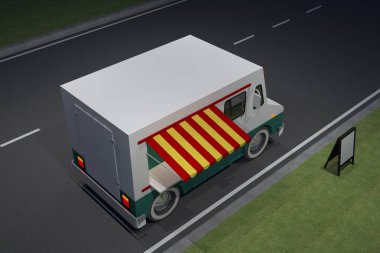 Gıda kamyon Köşk Cafe tasarımı, 3d render illüstrasyon