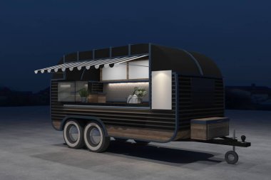 Gıda kamyon Köşk Cafe tasarımı, 3d render illüstrasyon