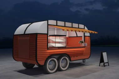 Gıda kamyon Köşk Cafe tasarımı, 3d render illüstrasyon