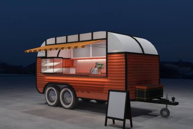 Gıda kamyon Köşk Cafe tasarımı, 3d render illüstrasyon