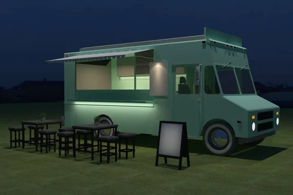 Food Truck Kiosk Café Ontwerp Rendering Illustratie — Stockfoto