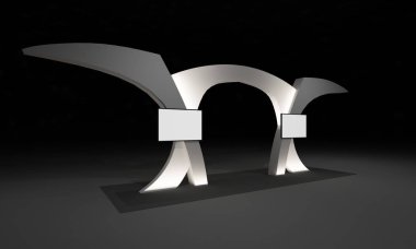 3D render, kapı giriş Booth Sergi tasarım konsepti iç illüstrasyon