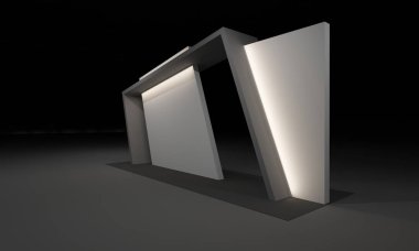 3D render, kapı giriş Booth Sergi tasarım konsepti iç illüstrasyon