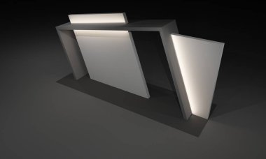 3D render, kapı giriş Booth Sergi tasarım konsepti iç illüstrasyon