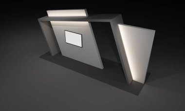 3D render, kapı giriş Booth Sergi tasarım konsepti iç illüstrasyon