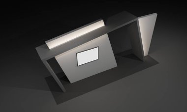 3D render, kapı giriş Booth Sergi tasarım konsepti iç illüstrasyon
