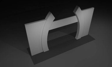 3D render, kapı giriş Booth Sergi tasarım konsepti iç illüstrasyon