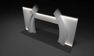 3D render, kapı giriş Booth Sergi tasarım konsepti iç illüstrasyon