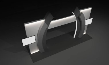 3D render, kapı giriş Booth Sergi tasarım konsepti iç illüstrasyon