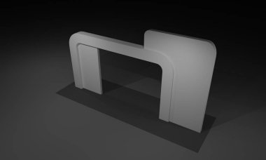 3D render, kapı giriş Booth Sergi tasarım konsepti iç illüstrasyon