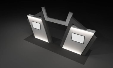 3D render, kapı giriş Booth Sergi tasarım konsepti iç illüstrasyon