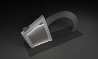 3D render, kapı giriş Booth Sergi tasarım konsepti iç illüstrasyon