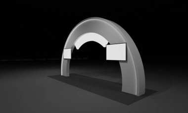 3D render, kapı giriş Booth Sergi tasarım konsepti iç illüstrasyon