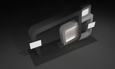 3D render, kapı giriş Booth Sergi tasarım konsepti iç illüstrasyon