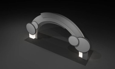 3D render, kapı giriş Booth Sergi tasarım konsepti iç illüstrasyon