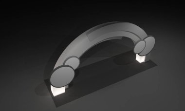 3D render, kapı giriş Booth Sergi tasarım konsepti iç illüstrasyon