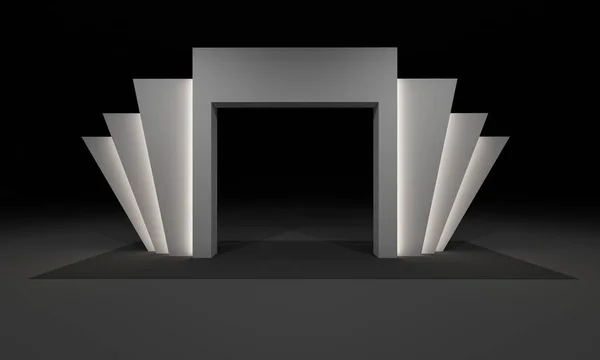 3D render, kapı giriş Booth Sergi tasarım konsepti iç illüstrasyon