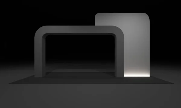 3D render, kapı giriş Booth Sergi tasarım konsepti iç illüstrasyon